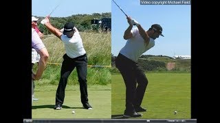 Jon Rahm golf swing  Long Iron faceon amp downtheline July 2017 [upl. by Trainer654]