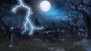 Creepy Graveyard Halloween Ambience  Thunder amp Rain Sounds  Haunted  3 Hours Spooky ASMR Cemetery [upl. by Davie]