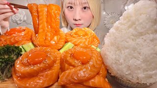 ASMR Salmon Noodle Yukhoe【Mukbang Eating Sounds】【English subtitles】 [upl. by Georges976]