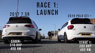 VW GOLF R VS POLO GTI STAGE 1  DRAG amp ROLLING RACE [upl. by Ycniuqed]