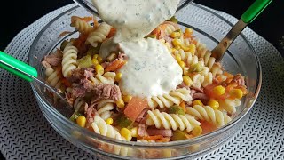 Recette salade de pâtes très simple hyper rafraîchissante et complete amp une sauce crémeuse Asmr [upl. by Nnairak]