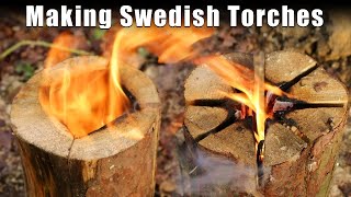 Swedish Torches  3 Styles of 1 log fire [upl. by Kosey]