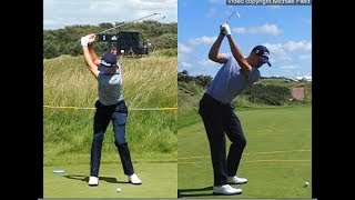 Justin Thomas golf swing  Long Iron faceon amp downtheline July 2017 [upl. by Adnwahsor]