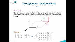 Lecture 2  3 Homogeneous Transformations Robotics UTEC 20181 [upl. by Nnylyoj]