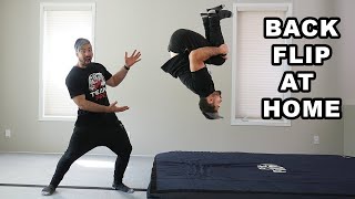 Learn How To Backflip AT HOME Easy Tutorial for Beginners [upl. by Nyladnohr]